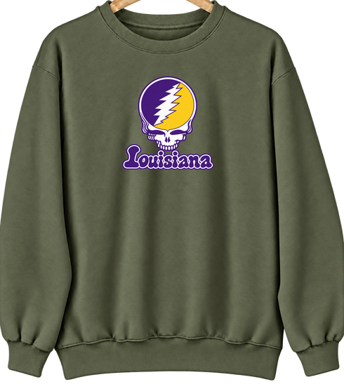 Louisiana Stealie Premium Unisex Crewneck — Design: Louisiana State University — Military Green