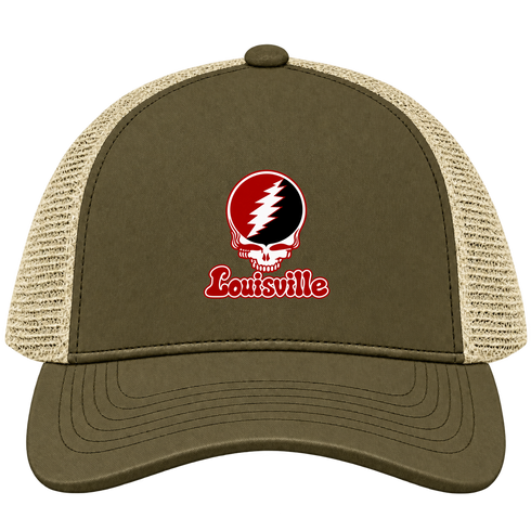 Louisville Stealie Premium Unisex Trucker Cap — Design: Louisville University of — Moss/Khaki