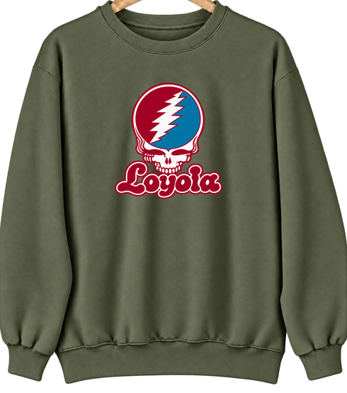 Loyola Stealie Premium Unisex Crewneck — Design: Loyola Marymount University — Military Green