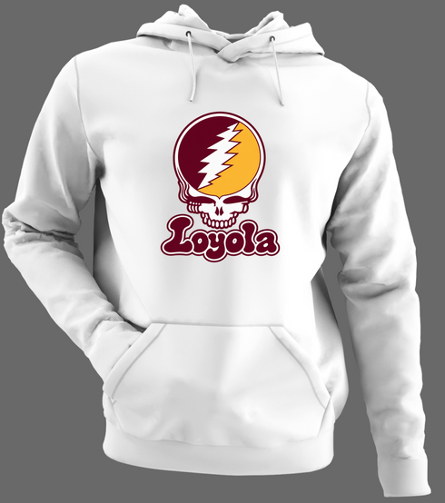 Loyola Stealie Premium Unisex Hoodie — Design: Loyola University Chicago — White/Grey