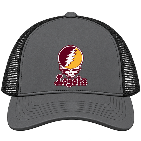 Loyola Stealie Premium Unisex Trucker Cap — Design: Loyola University Chicago — Charcoal/Black