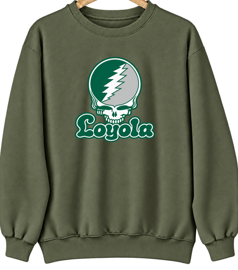 Loyola Stealie Premium Unisex Crewneck — Design: Loyola University Maryland — Military Green