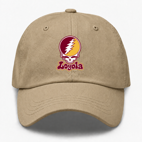 Loyola Stealie Premium Unisex Dad Hat — Design: Loyola University — Khaki