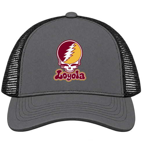 Loyola Stealie Premium Unisex Trucker Cap — Design: Loyola University — Charcoal/Black