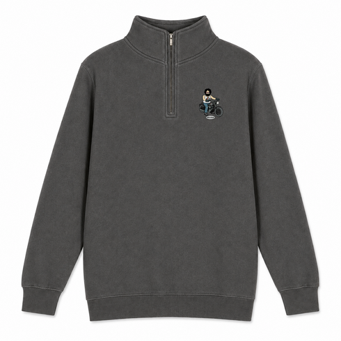 Jerry and His Hog - Life is dead.® - Premium Grateful Dead Quarter-Zip Pullover - Charcoal - 5