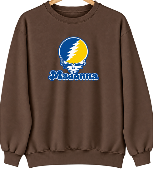Madonna Stealie Premium Unisex Crewneck — Design: Madonna University — Brown