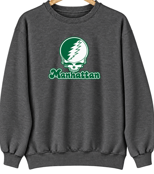 Manhattan Stealie Premium Unisex Crewneck — Design: Manhattan College — Dark Heather