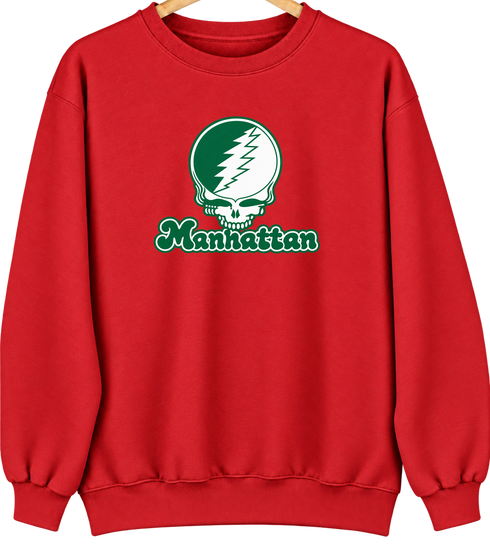 Manhattan Stealie Premium Unisex Crewneck — Design: Manhattan College — Red
