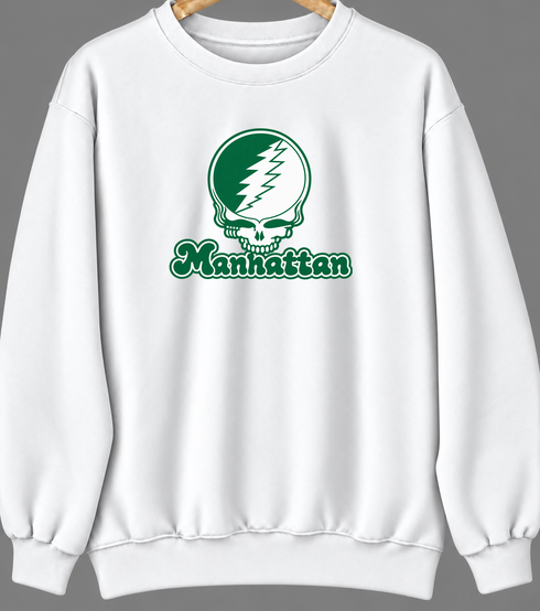 Manhattan Stealie Premium Unisex Crewneck — Design: Manhattan College — White
