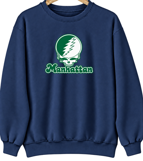 Manhattan Stealie Premium Unisex Crewneck — Design: Manhattan College — Navy