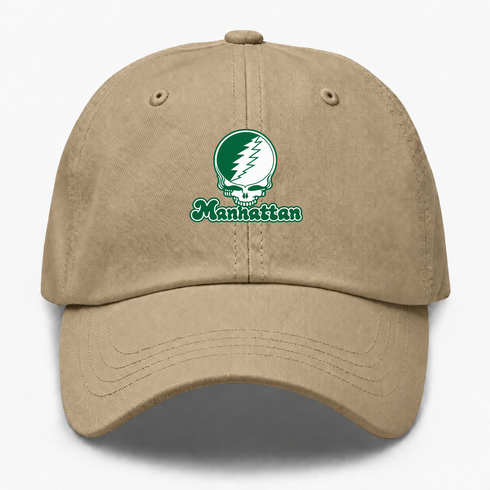 Manhattan Stealie Premium Unisex Dad Hat — Design: Manhattan College — Khaki
