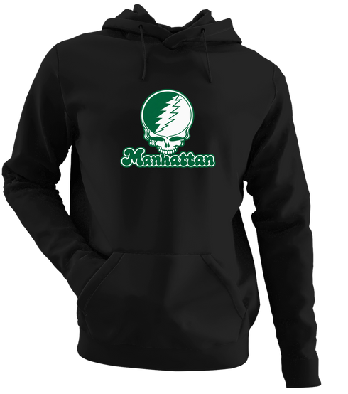 Manhattan Stealie Premium Unisex Hoodie — Design: Manhattan College — Black