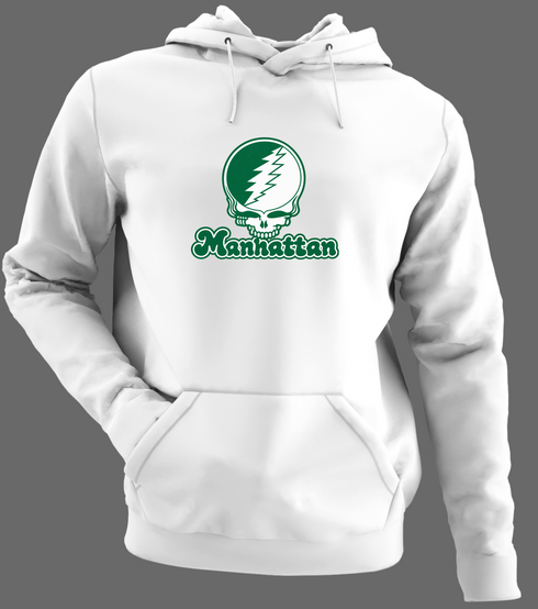 Manhattan Stealie Premium Unisex Hoodie — Design: Manhattan College — White/Grey