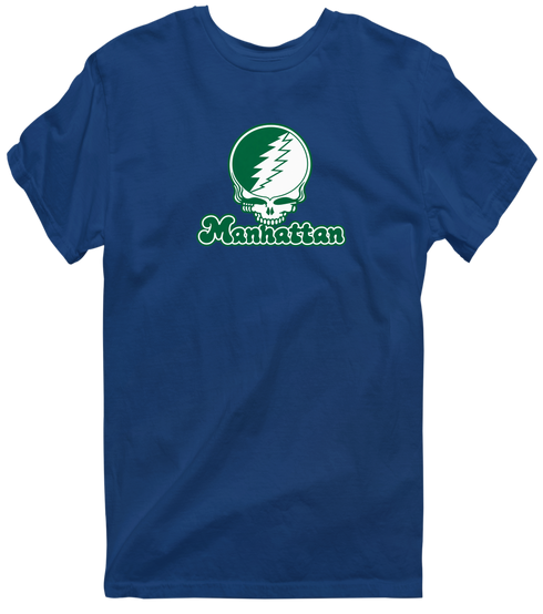 Manhattan Stealie Premium Unisex T-Shirt — Design: Manhattan College — Navy