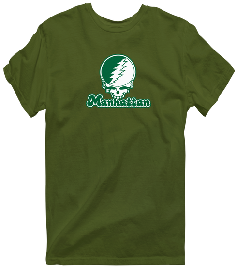 Manhattan Stealie Premium Unisex T-Shirt — Design: Manhattan College — Military Green