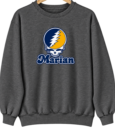 Marian Stealie Premium Unisex Crewneck — Design: Marian University — Dark Heather