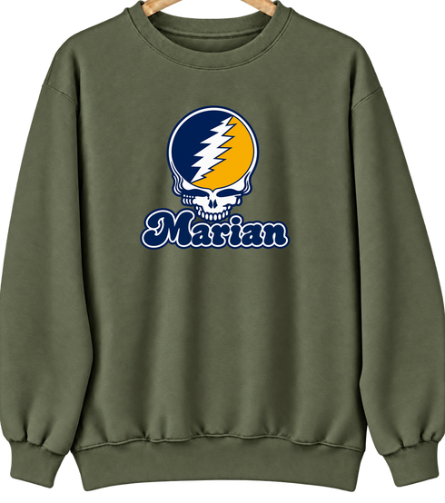 Marian Stealie Premium Unisex Crewneck — Design: Marian University — Military Green