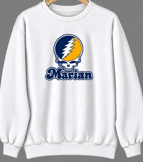 Marian Stealie Premium Unisex Crewneck — Design: Marian University — White