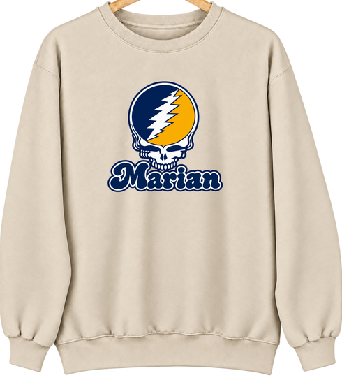Marian Stealie Premium Unisex Crewneck — Design: Marian University — Sand