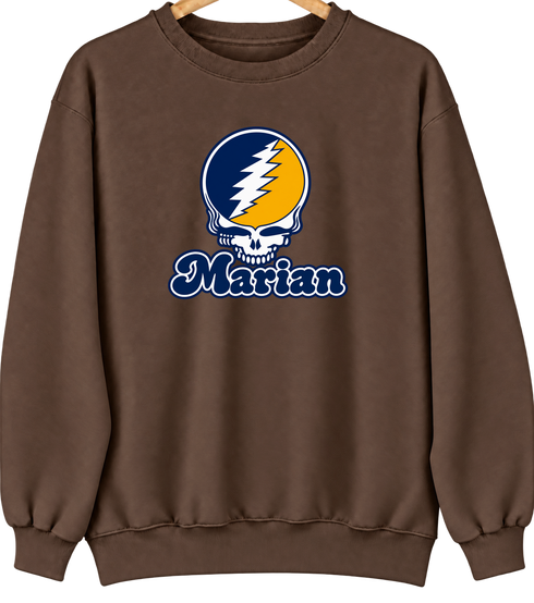 Marian Stealie Premium Unisex Crewneck — Design: Marian University — Brown