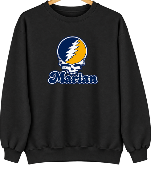 Marian Stealie Premium Unisex Crewneck — Design: Marian University — Black
