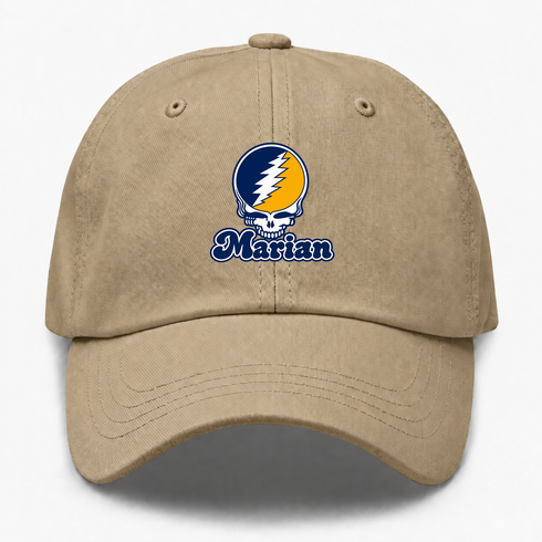 Marian Stealie Premium Unisex Dad Hat — Design: Marian University — Khaki