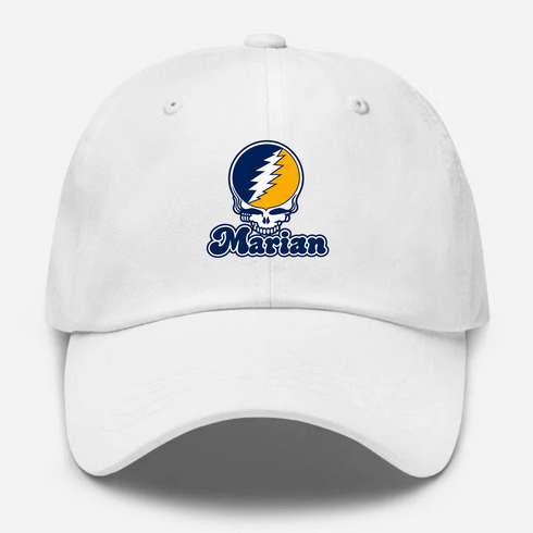 Marian Stealie Premium Unisex Dad Hat — Design: Marian University — White