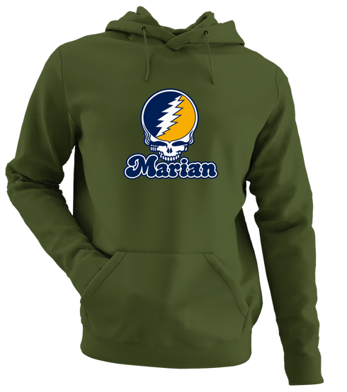 Marian Stealie Premium Unisex Hoodie — Design: Marian University — Military Green