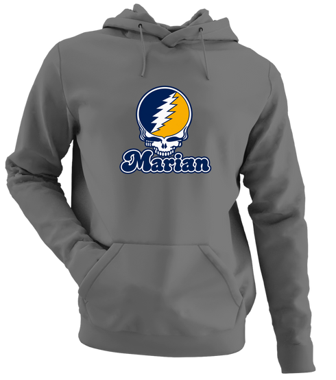 Marian Stealie Premium Unisex Hoodie — Design: Marian University — Charcoal