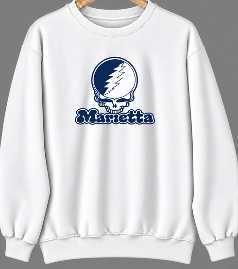 Marietta Stealie Premium Unisex Crewneck — Design: Marietta College — White