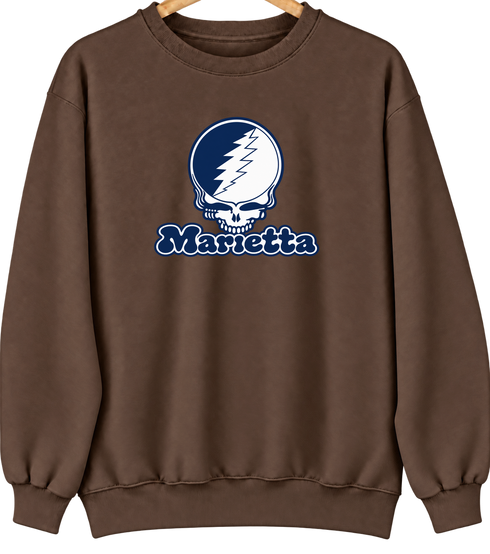 Marietta Stealie Premium Unisex Crewneck — Design: Marietta College — Brown