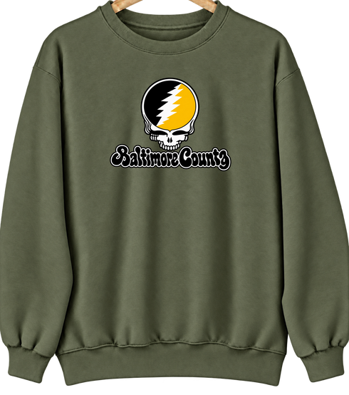 Baltimore County Stealie Premium Unisex Crewneck — Design: Maryland Baltimore County University of — Military Green