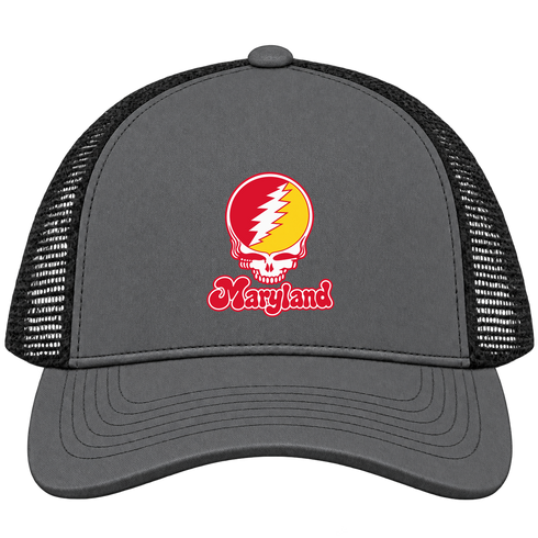 Maryland Stealie Premium Unisex Trucker Cap — Design: Maryland University of — Charcoal/Black