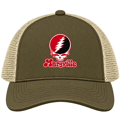 Maryville Stealie Premium Unisex Trucker Cap — Design: Maryville University — Moss/Khaki