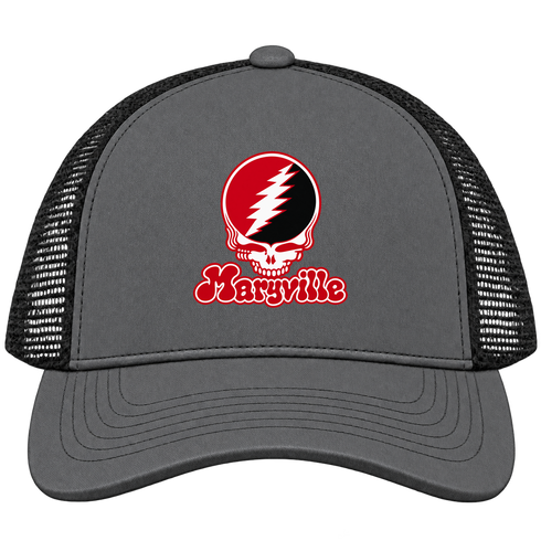 Maryville Stealie Premium Unisex Trucker Cap — Design: Maryville University — Charcoal/Black