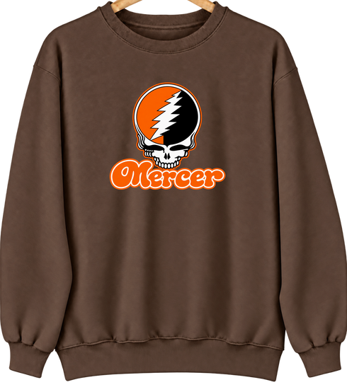 Mercer Stealie Premium Unisex Crewneck — Design: Mercer University — Brown