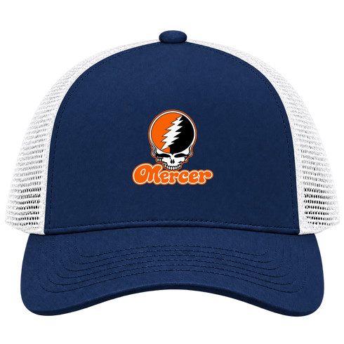 Mercer Stealie Premium Unisex Trucker Cap — Design: Mercer University — Navy/White