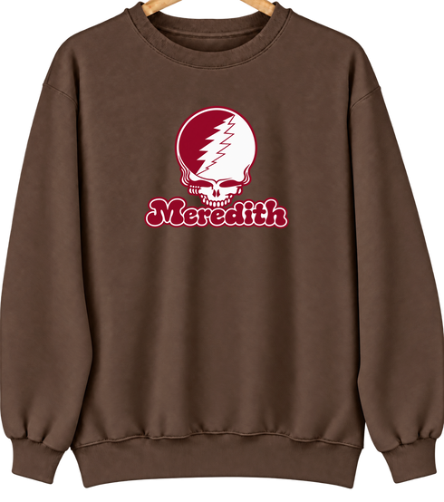 Meredith Stealie Premium Unisex Crewneck — Design: Meredith College — Brown