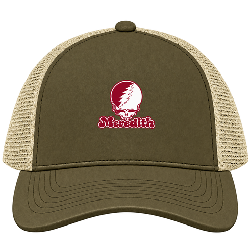 Meredith Stealie Premium Unisex Trucker Cap — Design: Meredith College — Moss/Khaki