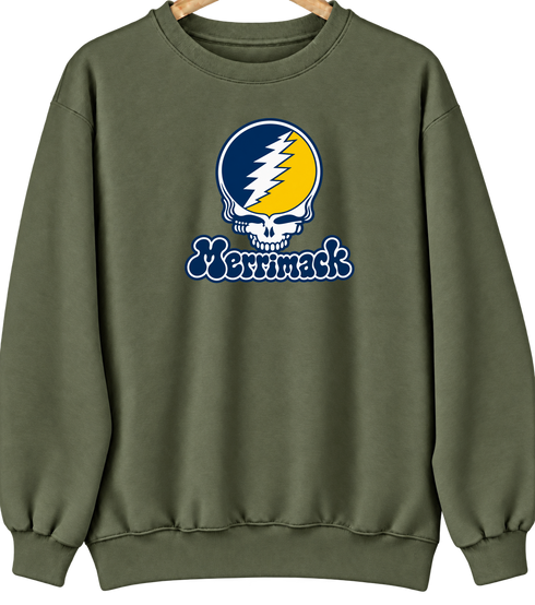 Merrimack Stealie Premium Unisex Crewneck — Design: Merrimack College — Military Green
