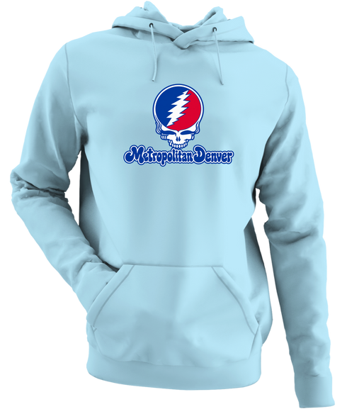 Metropolitan Denver Stealie Premium Unisex Hoodie — Design: Metropolitan State University of Denver — Light Blue