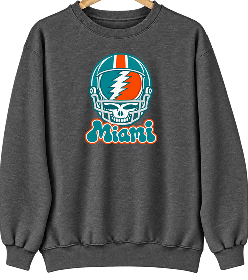 Miami Helmet Stealie Premium Unisex Crewneck — Miami Dolphins — Dark Heather