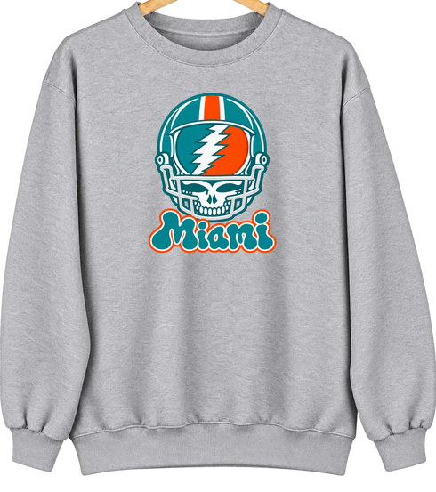 Miami Helmet Stealie Premium Unisex Crewneck — Miami Dolphins — Sport Grey