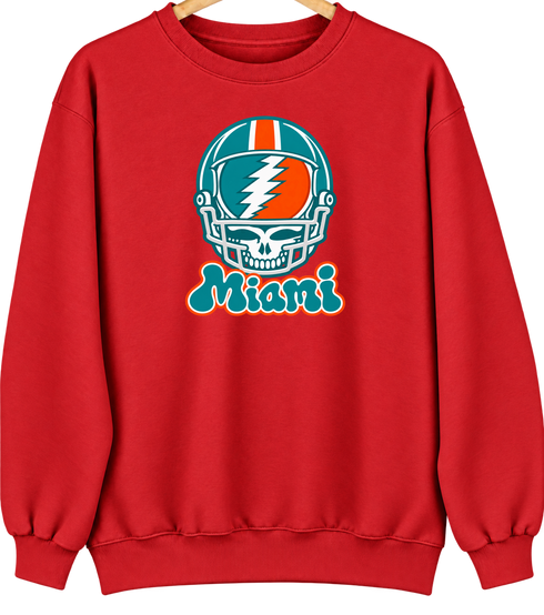 Miami Helmet Stealie Premium Unisex Crewneck — Miami Dolphins — Red