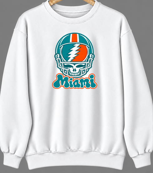 Miami Helmet Stealie Premium Unisex Crewneck — Miami Dolphins — White