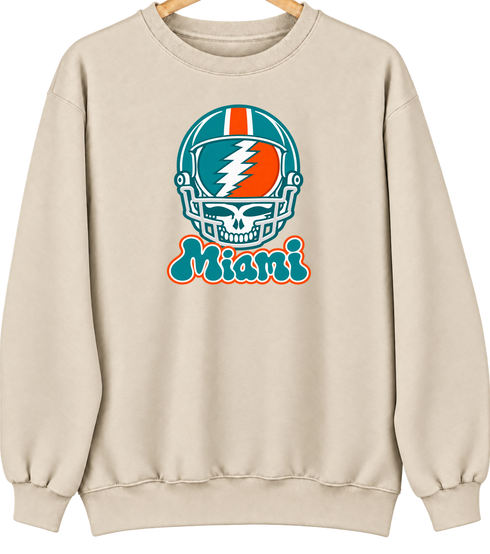 Miami Helmet Stealie Premium Unisex Crewneck — Miami Dolphins — Sand