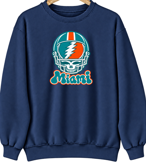 Miami Helmet Stealie Premium Unisex Crewneck — Miami Dolphins — Navy