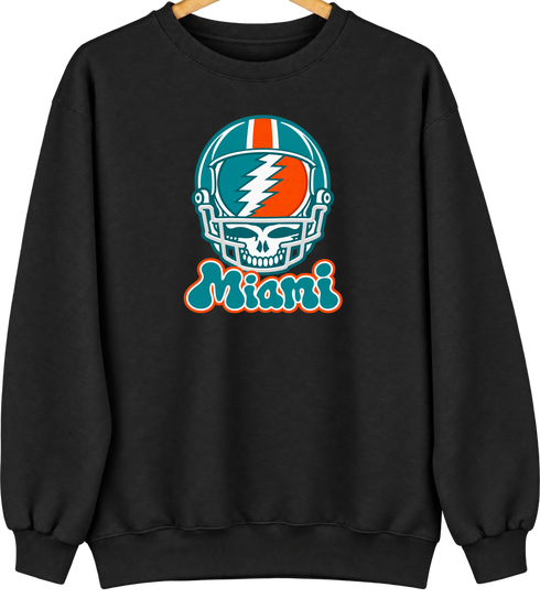 Miami Helmet Stealie Premium Unisex Crewneck — Miami Dolphins — Black