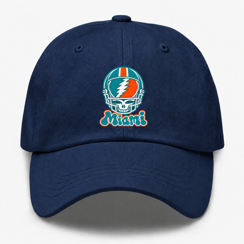 Miami Helmet Stealie Premium Unisex Dad Hat — Miami Dolphins — Navy