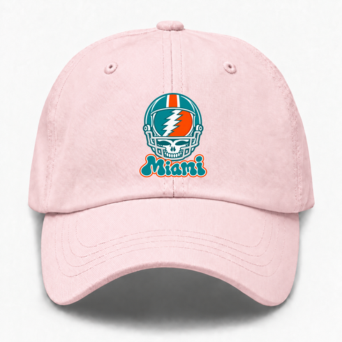 Miami Helmet Stealie Premium Unisex Dad Hat — Miami Dolphins — Pink